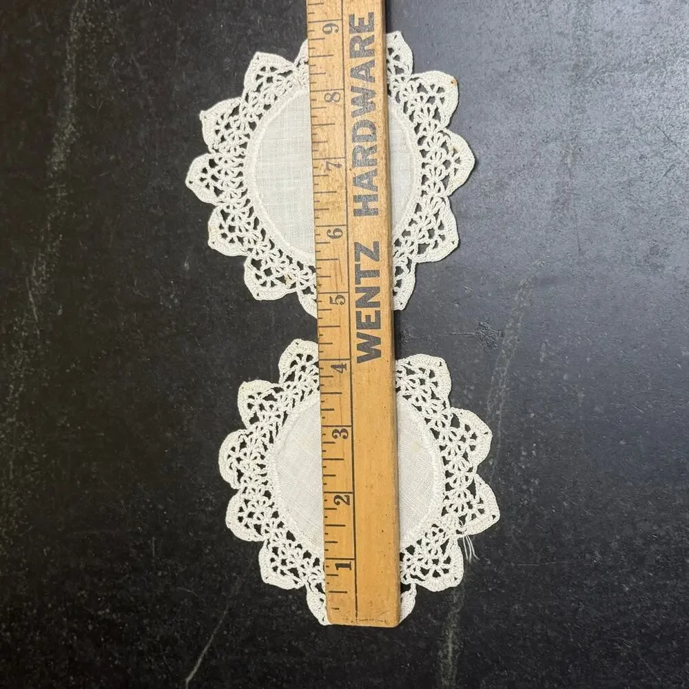 Vintage Oval Linen Crochet Lace Doily Coasters Set of 4 Flower Border